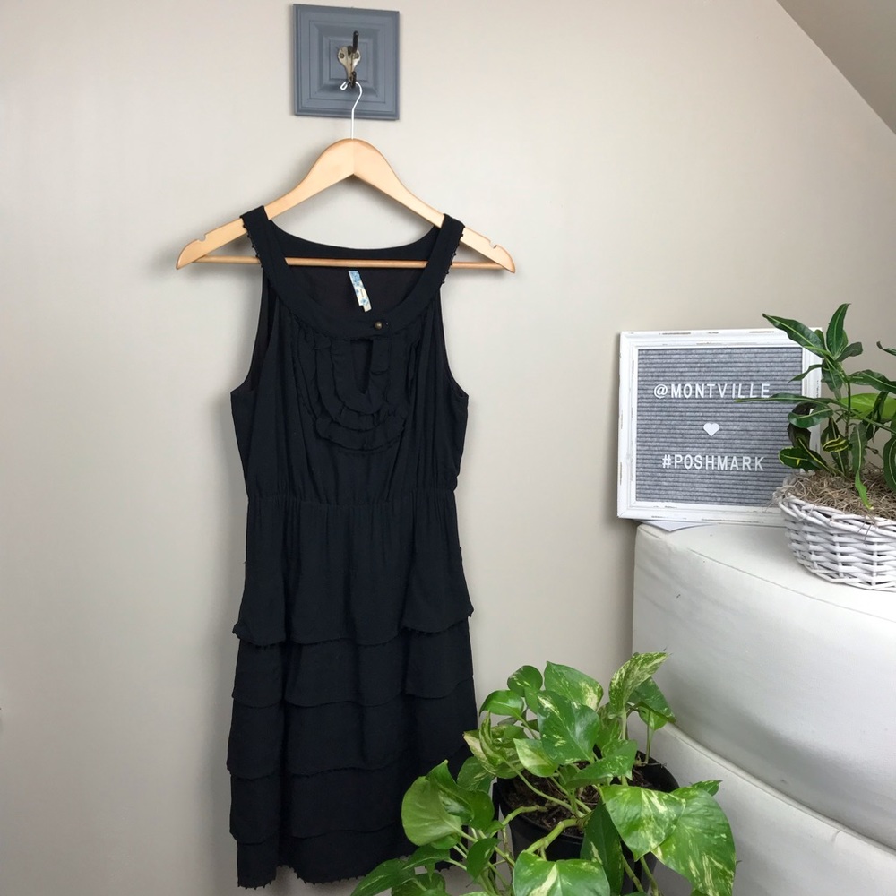 Maeve Anthropologie Black Rayon Ruffle Dress - Picture 2 of 8